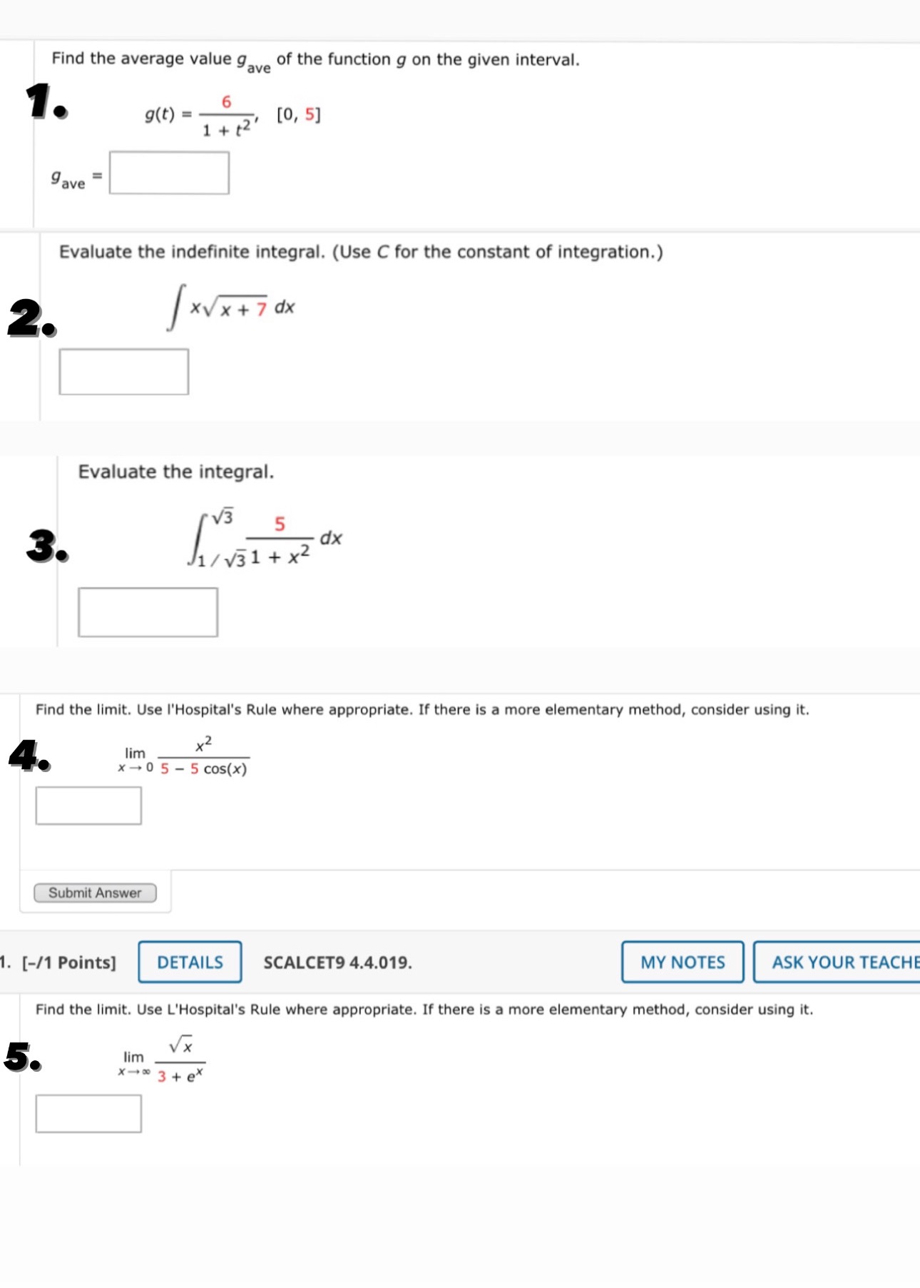Find the average value gave of the function g on the
