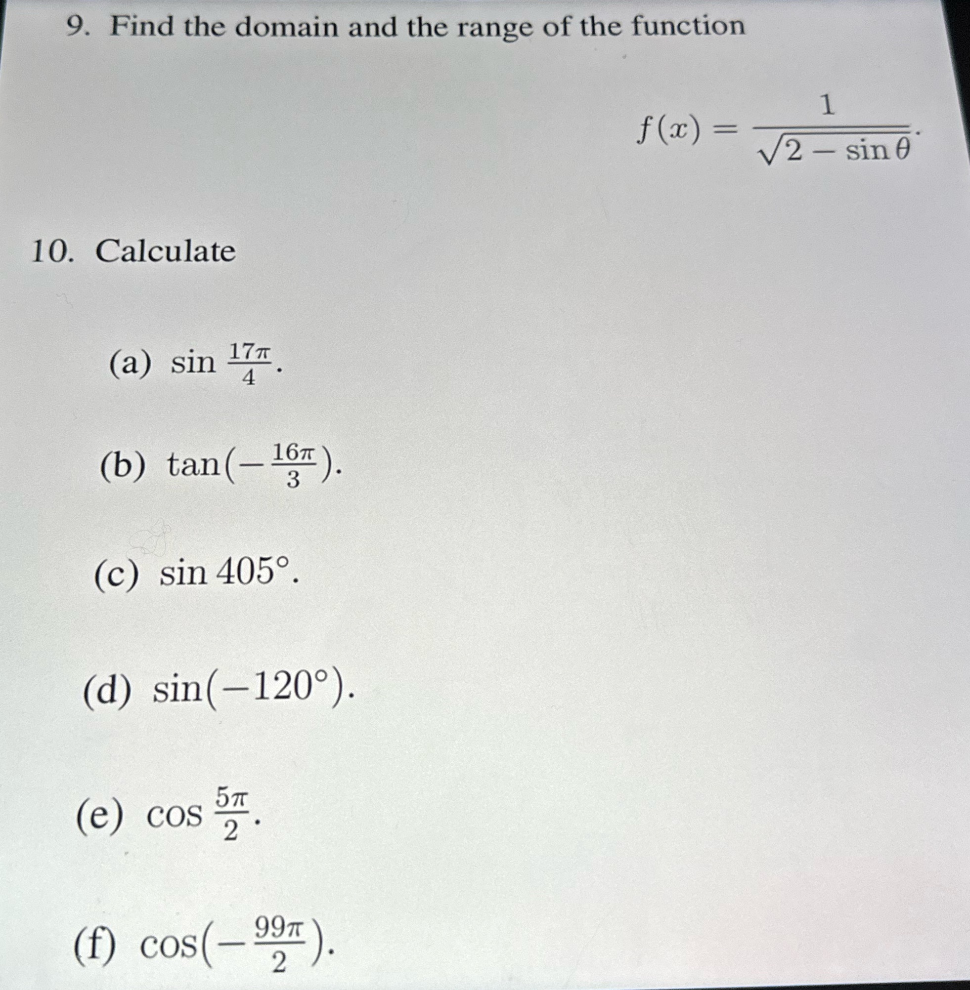 Please do all questions from 9-10 with steps shown and answer circles.