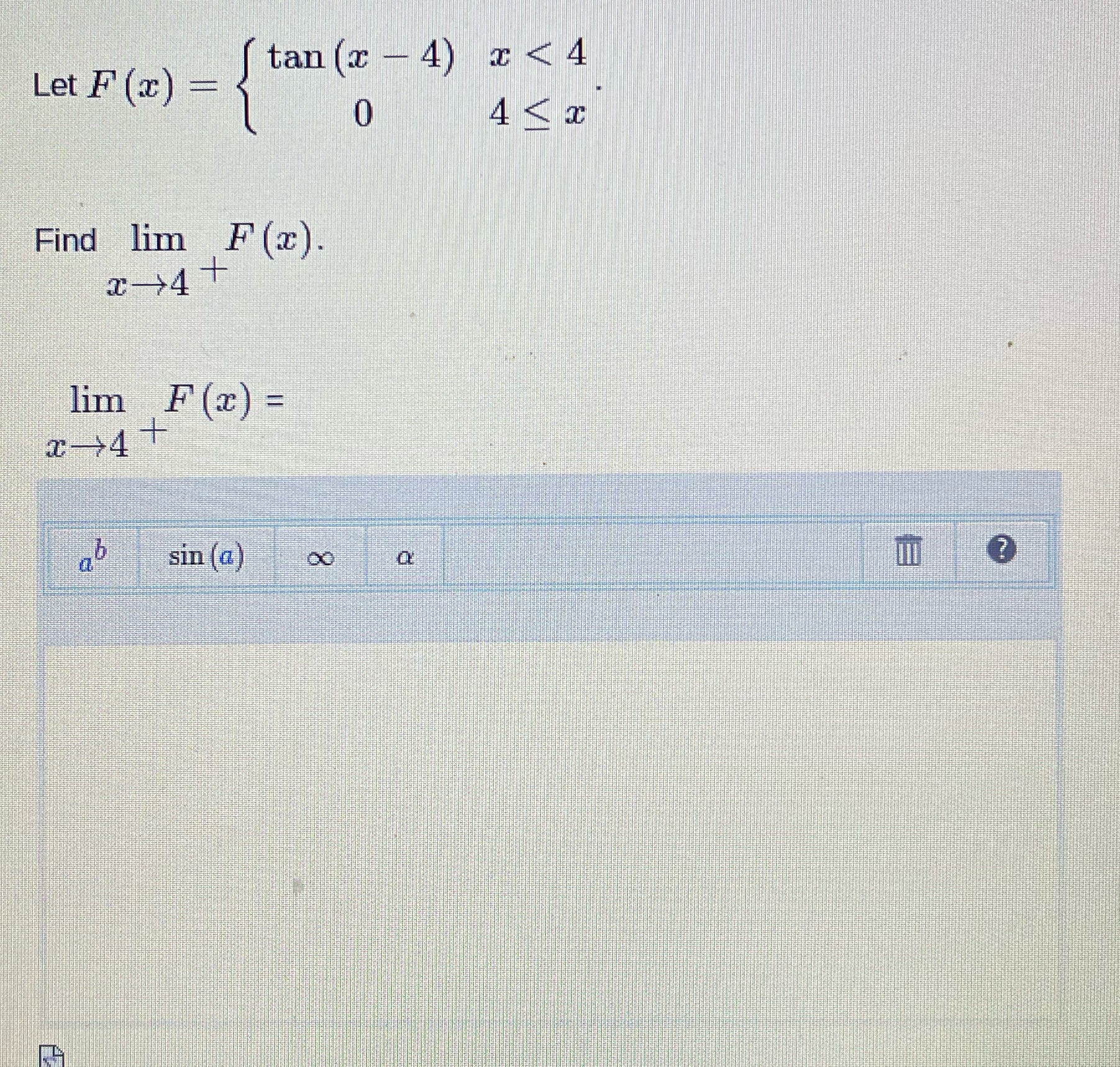 Let F (x) Find lim F lim F (c) = tan (