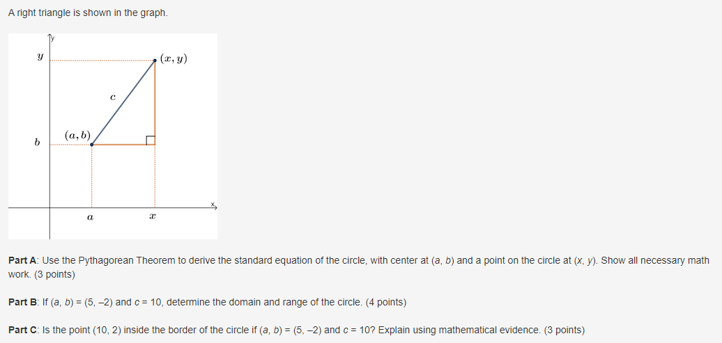 (a, b) b a Part A: Use the Pythagorean Theorem to derive