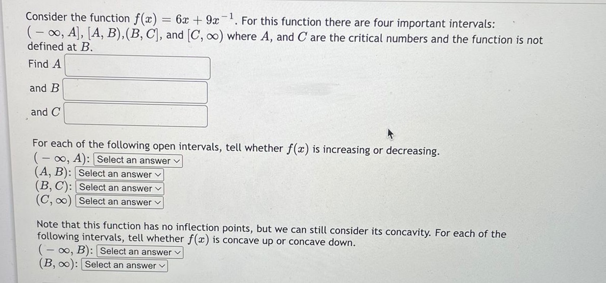  Consider the function f(a) = 6ac + 9x . For this