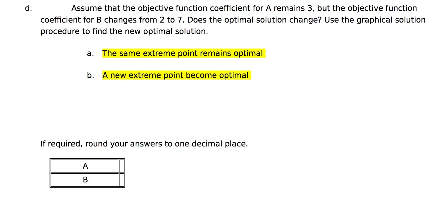 Assume that the objective function coefficient for A remains 3 ,