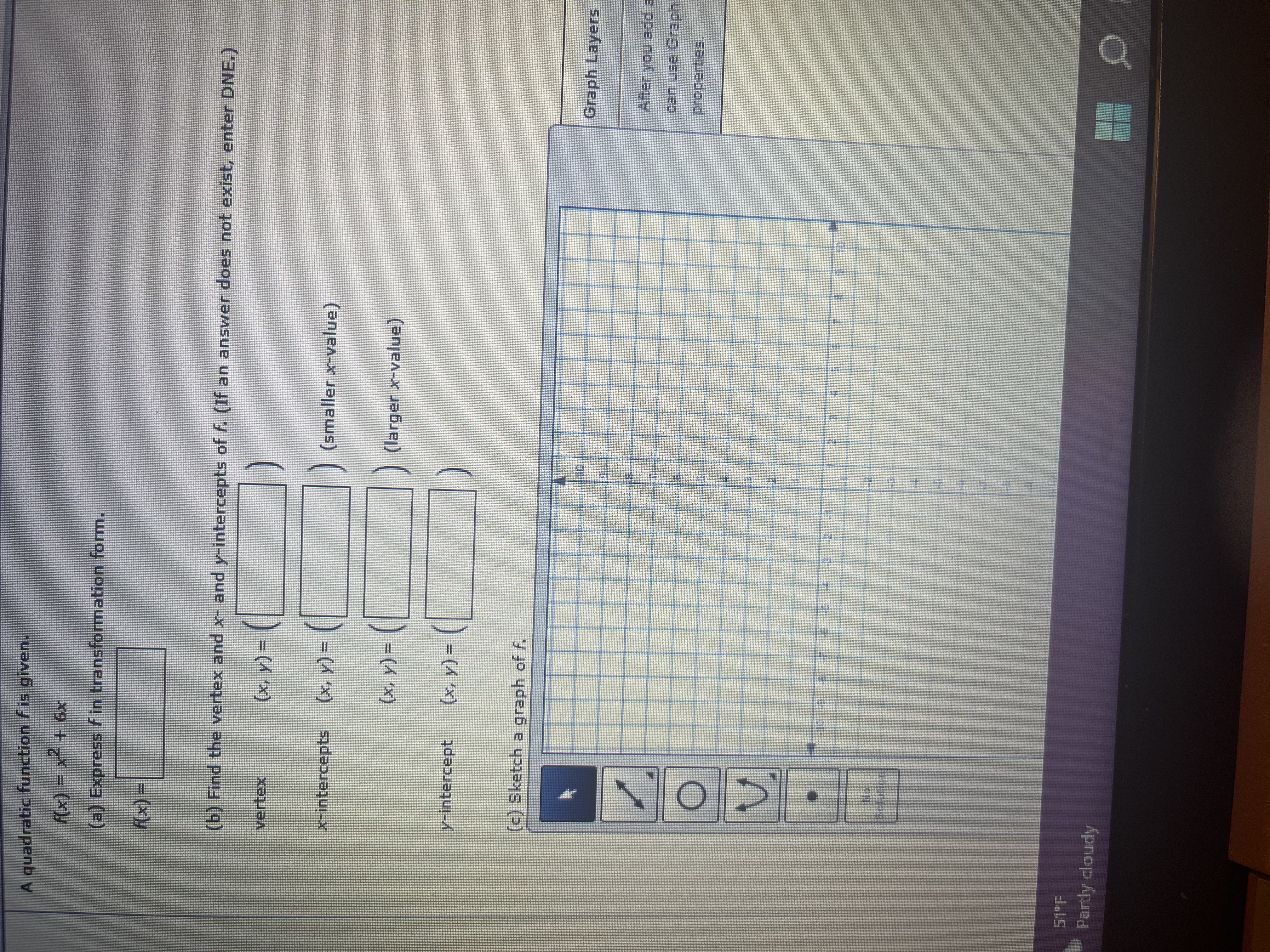 transformation form. F(x ) (b) Find the vertex and x- and y-intercepts