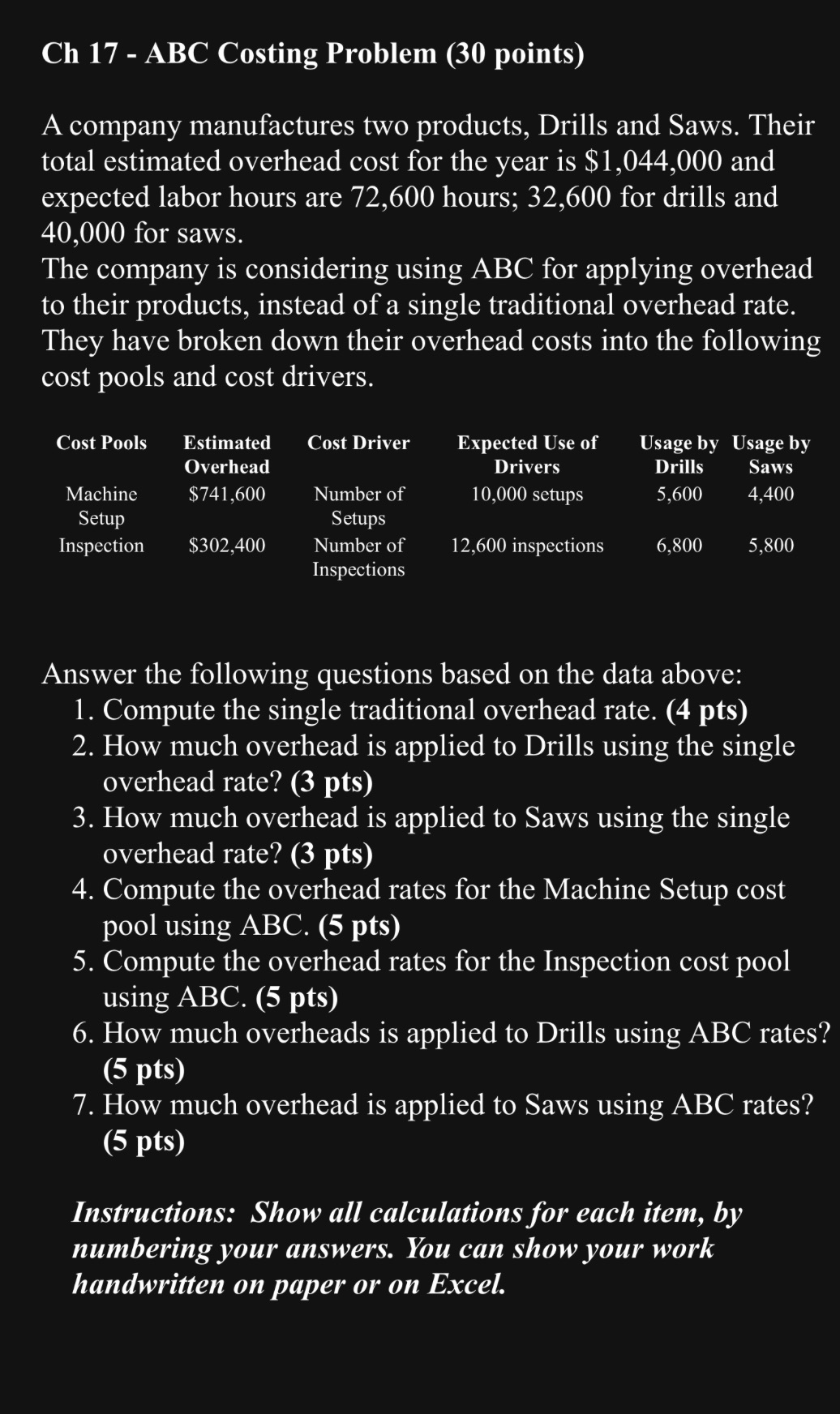 Please help me with step by step Ch 17 - ABC Costing