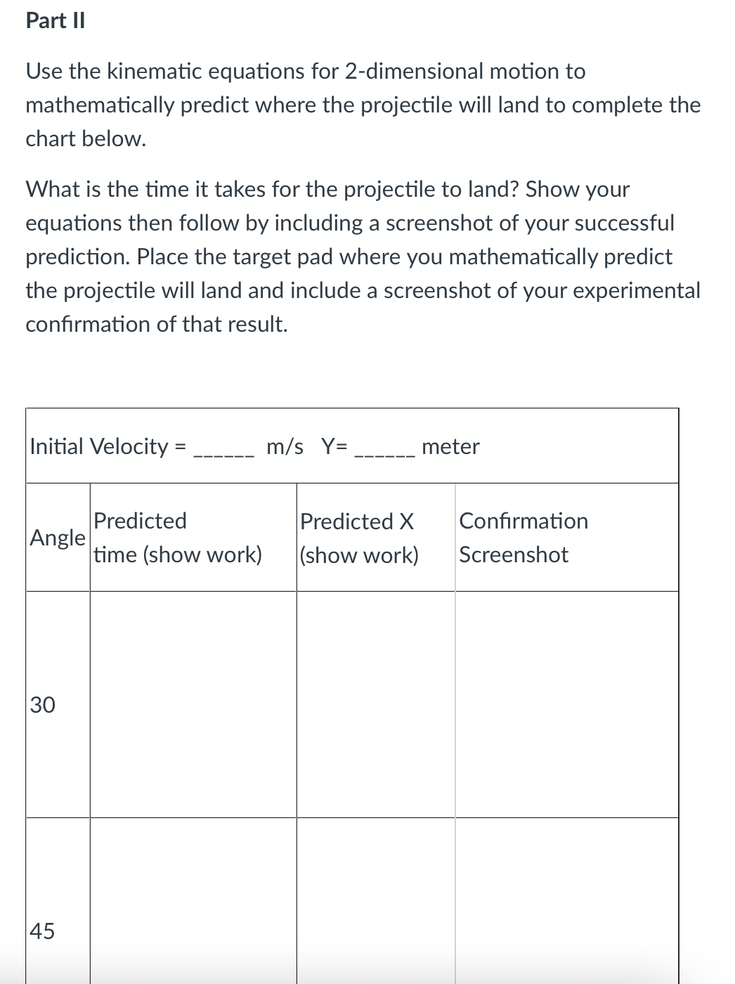 is the time it takes for the projectile to land? Show your