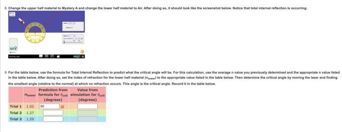 PHET= 9. For the table below, use the formula for Total Internal