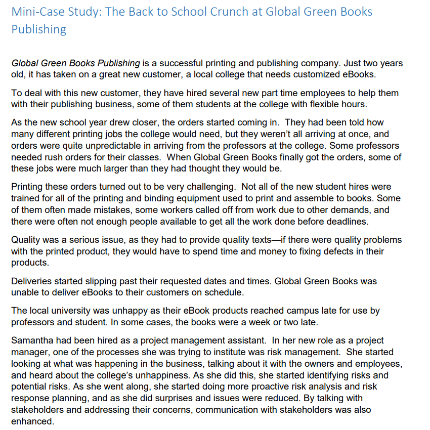 a) What risks can you identify? Why are they a risk to