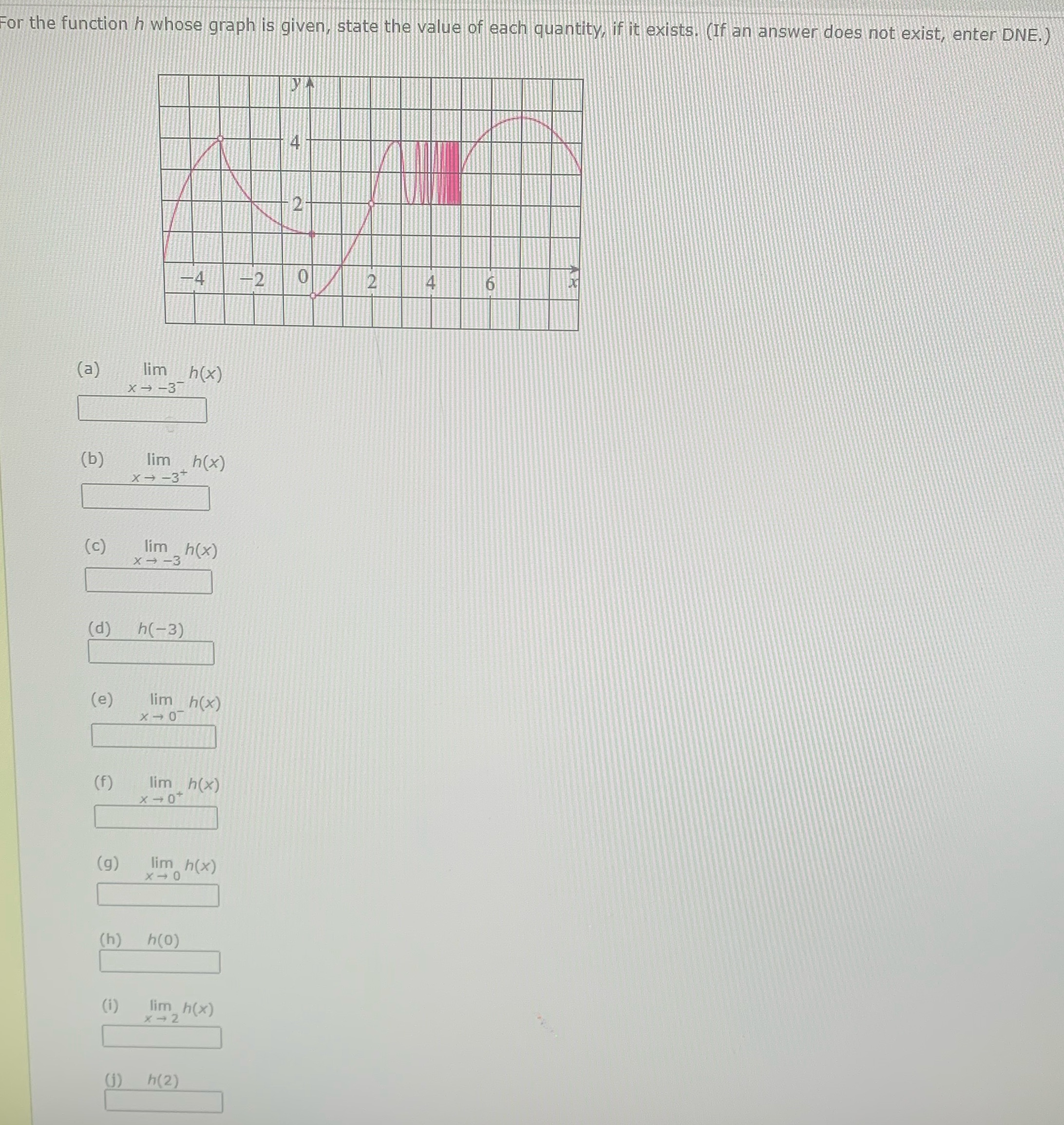  For the function h whose graph is given, state the value