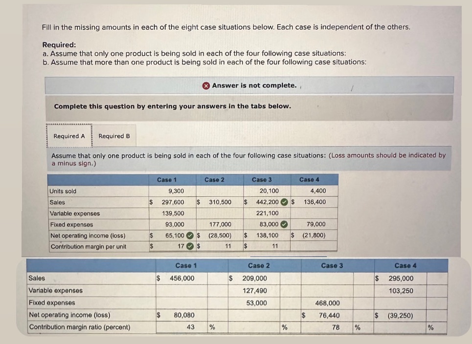Pls help thank you! Fill in the missing amounts in each of