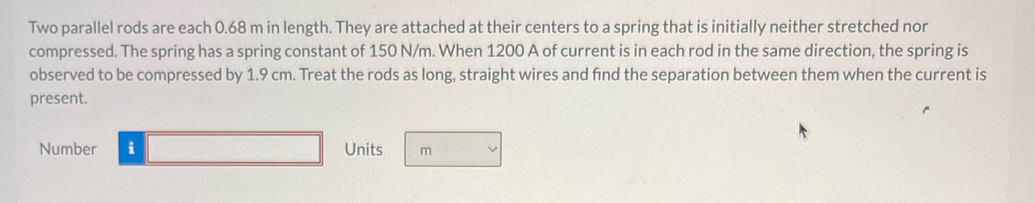 Two parallel rods are each 0.68 m in length. They are