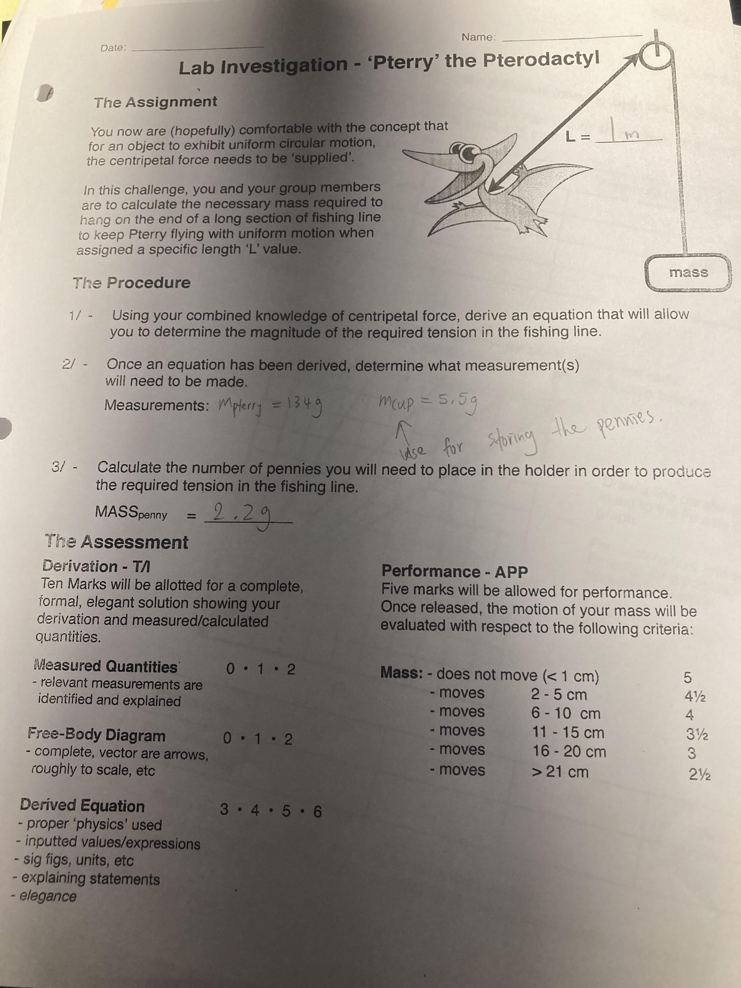Name : Date: Lab Investigation - 'Pterry' the Pterodactyl The Assignment