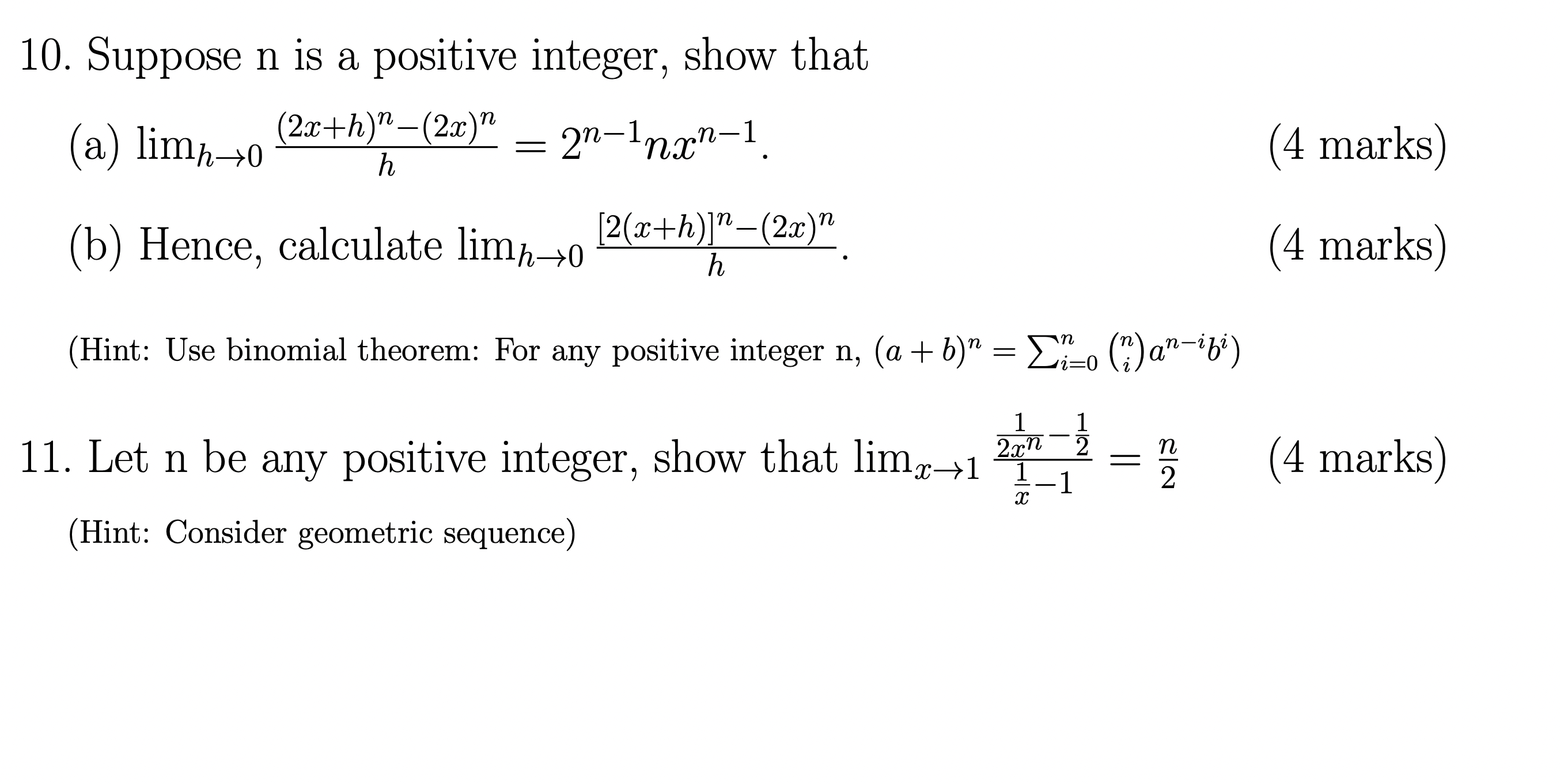 W = 2\"_1n$\"_1. (4 marks) (b) Hence, calculate limh_>0 W (4 marks)