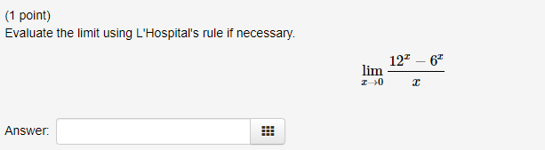point) Use I'Hospital's Rule to evaluate the limit. sin 6r lim 1