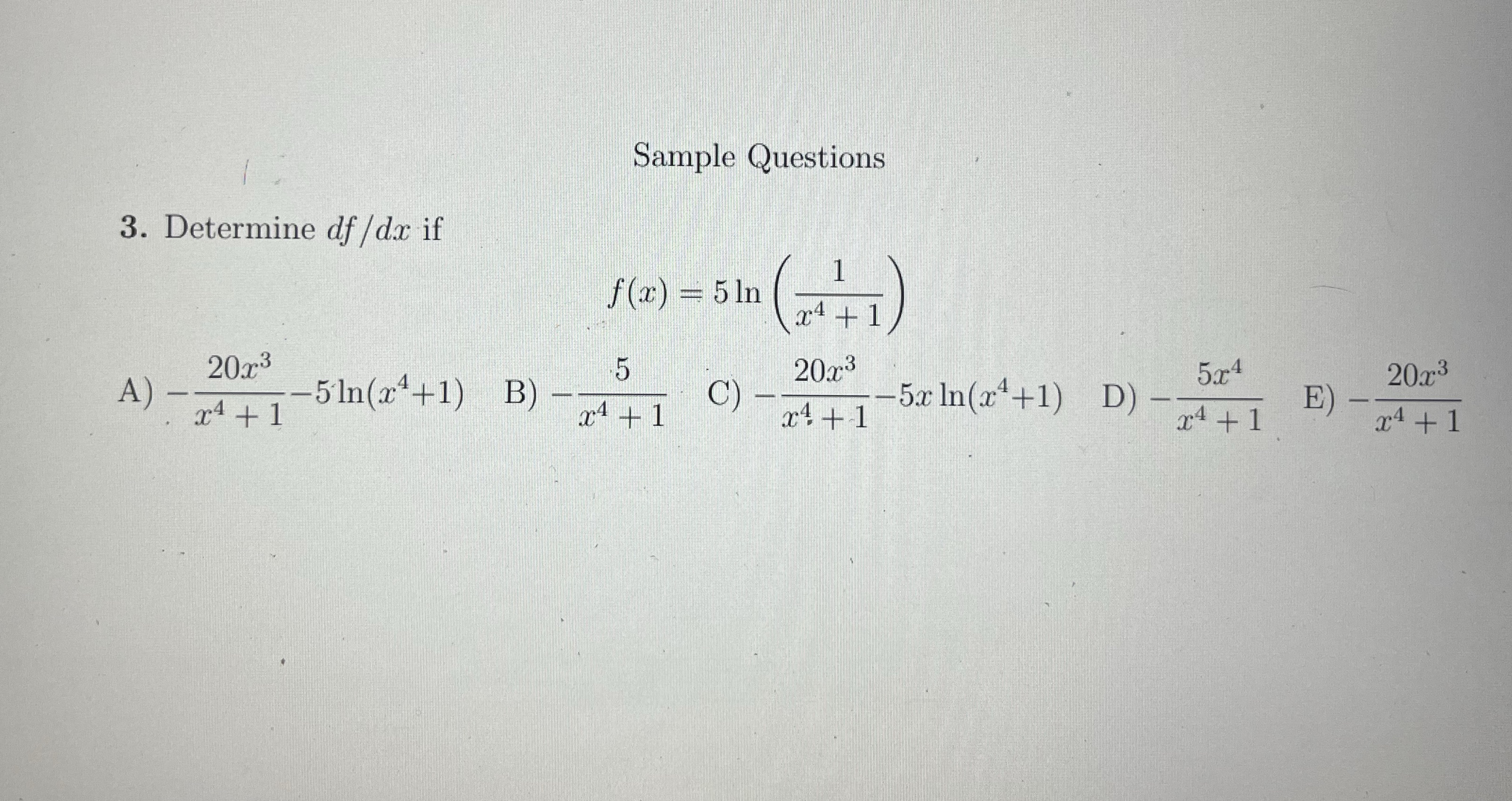 3. Determine df/d:r if B). Sample Questions f (a;) 5 In 5:r