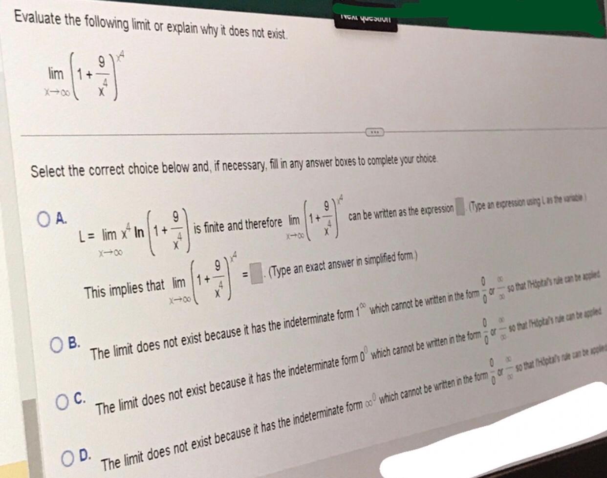 IVEAL YUCSUVII lim X-+00 Select the correct choice below and, if necessary,