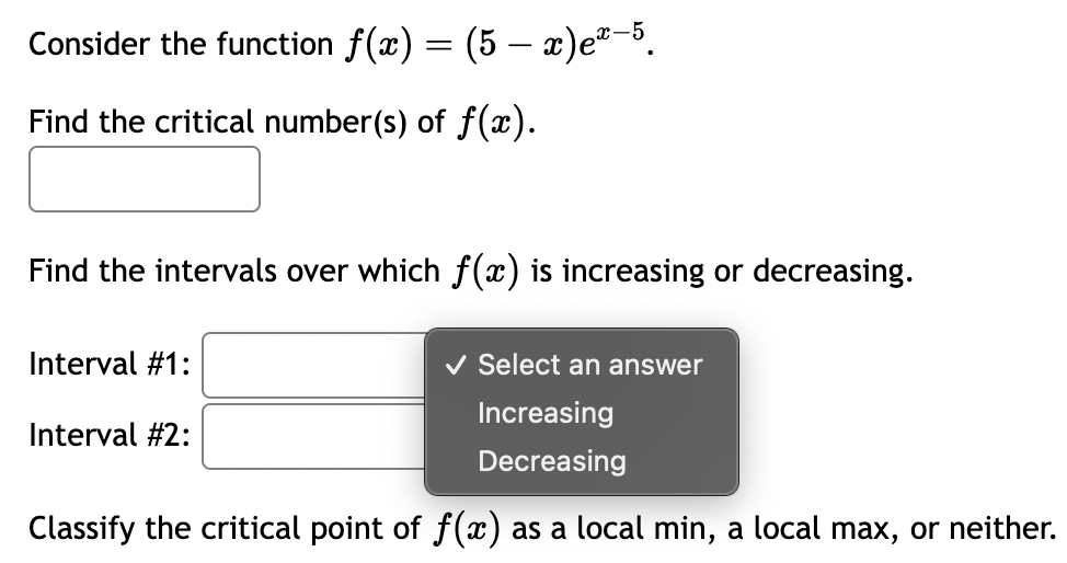 whether f (@ ) is increasing or decreasing. (-00, A) V Select