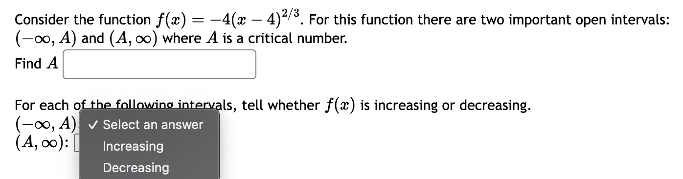 critical numbers. For each 0 (00, A) J Select an answer (A18):
