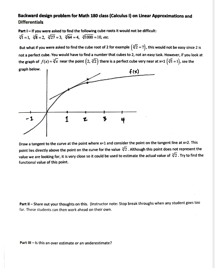  Backward design problem for Math 180 class (Calculus I) on Linear