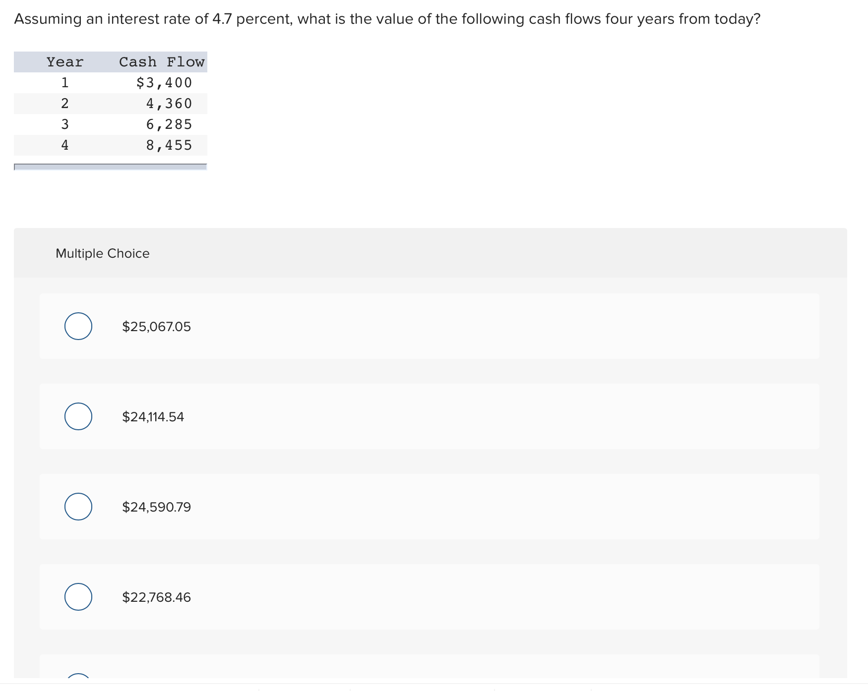 the last answer option is 23,717.15. need help computing on a financial