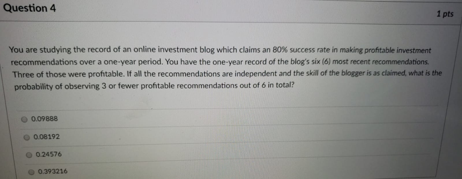  Please help me with the solution Question 4 1 pts You