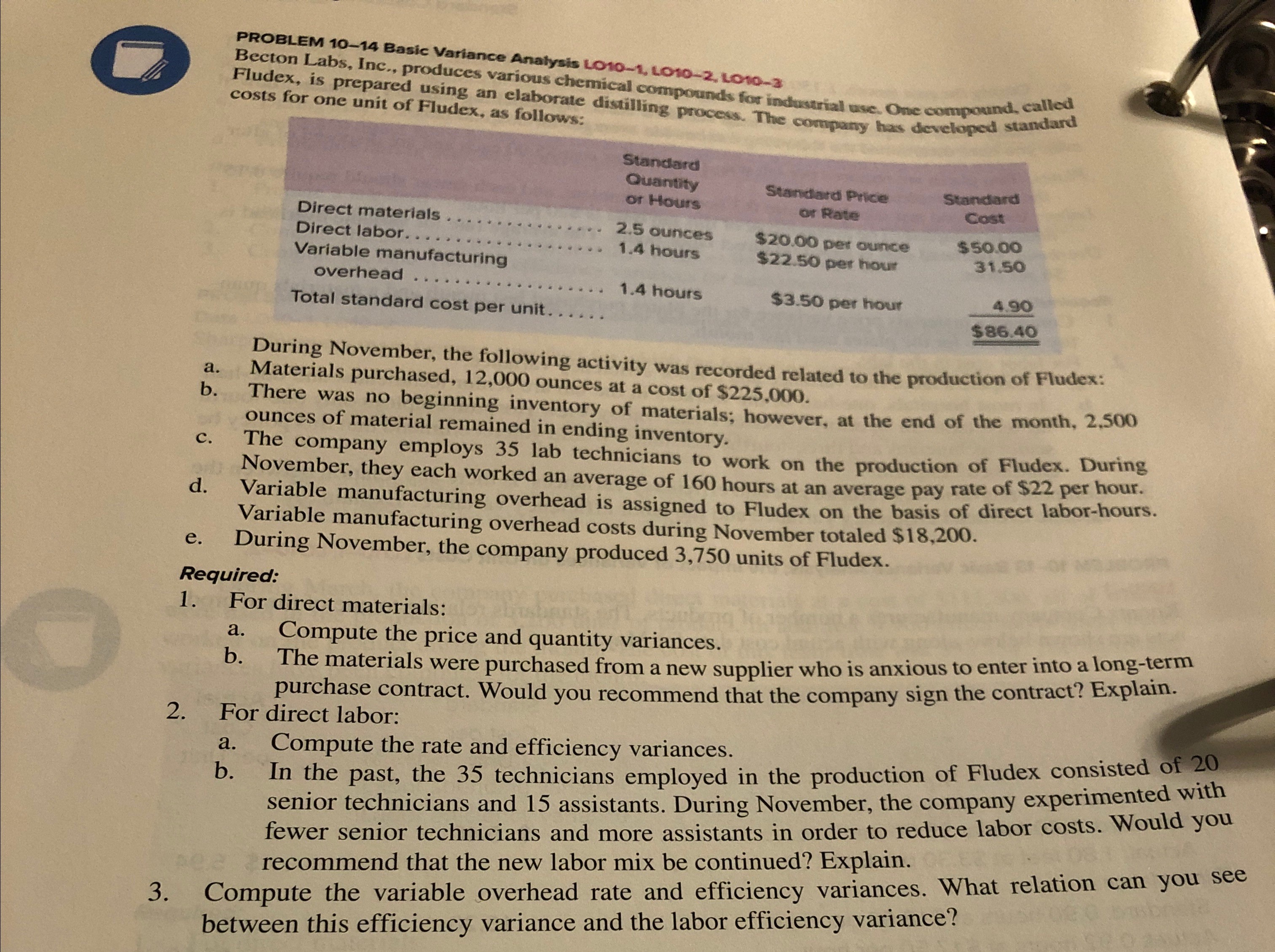 PROBLEM 10-14 Basic Variance Analysis LO10-1, LO10-2. LO10-2 Becton Labs, Inc.,