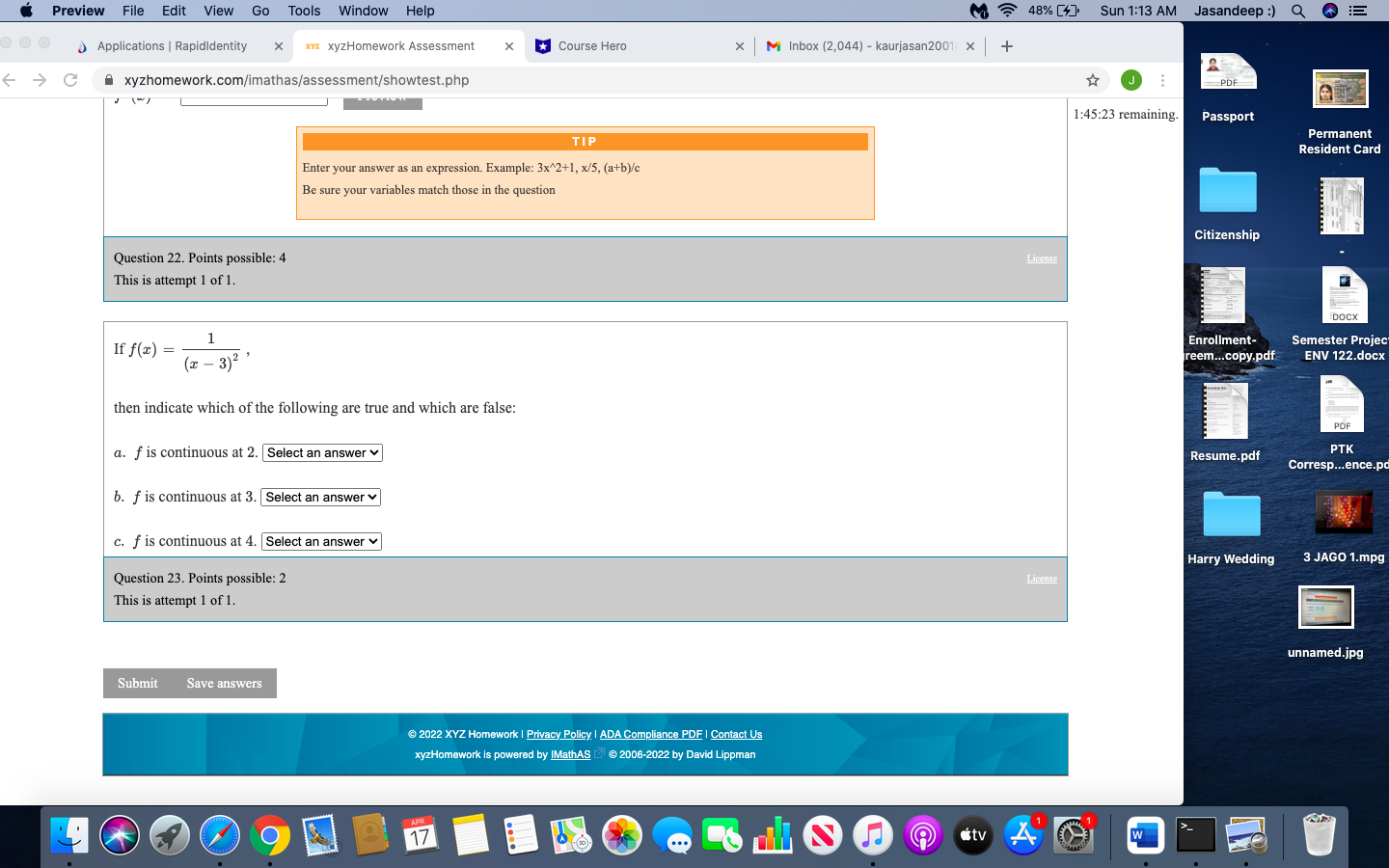 1:13 AM Jasandeep :) QE Applications | Rapididentity X xYz xyzHomework Assessment