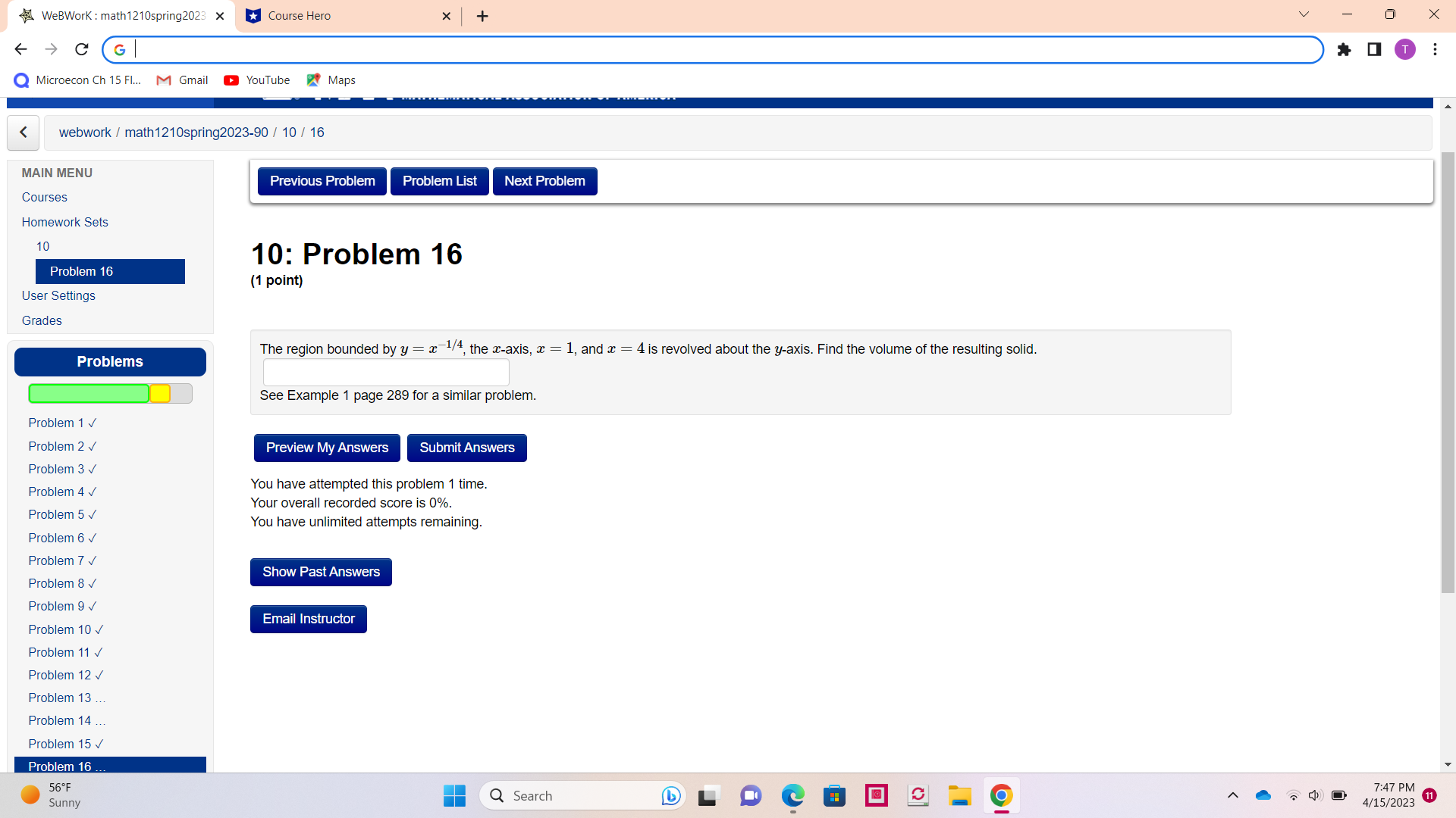 WeBWork : math 1210spring2023 x Course Hero X + X >