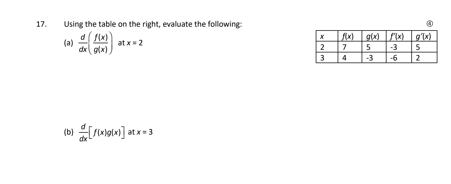 Finish quick please. 17. Using the table on the right, evaluate the