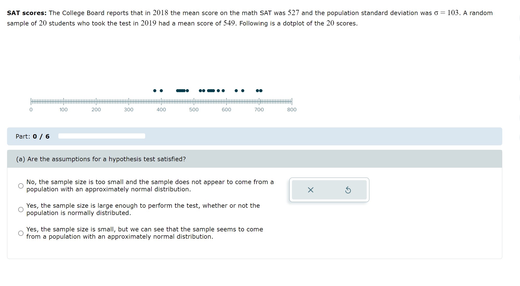 of error of 0.05. X 5SAT scores: The College Board reports that