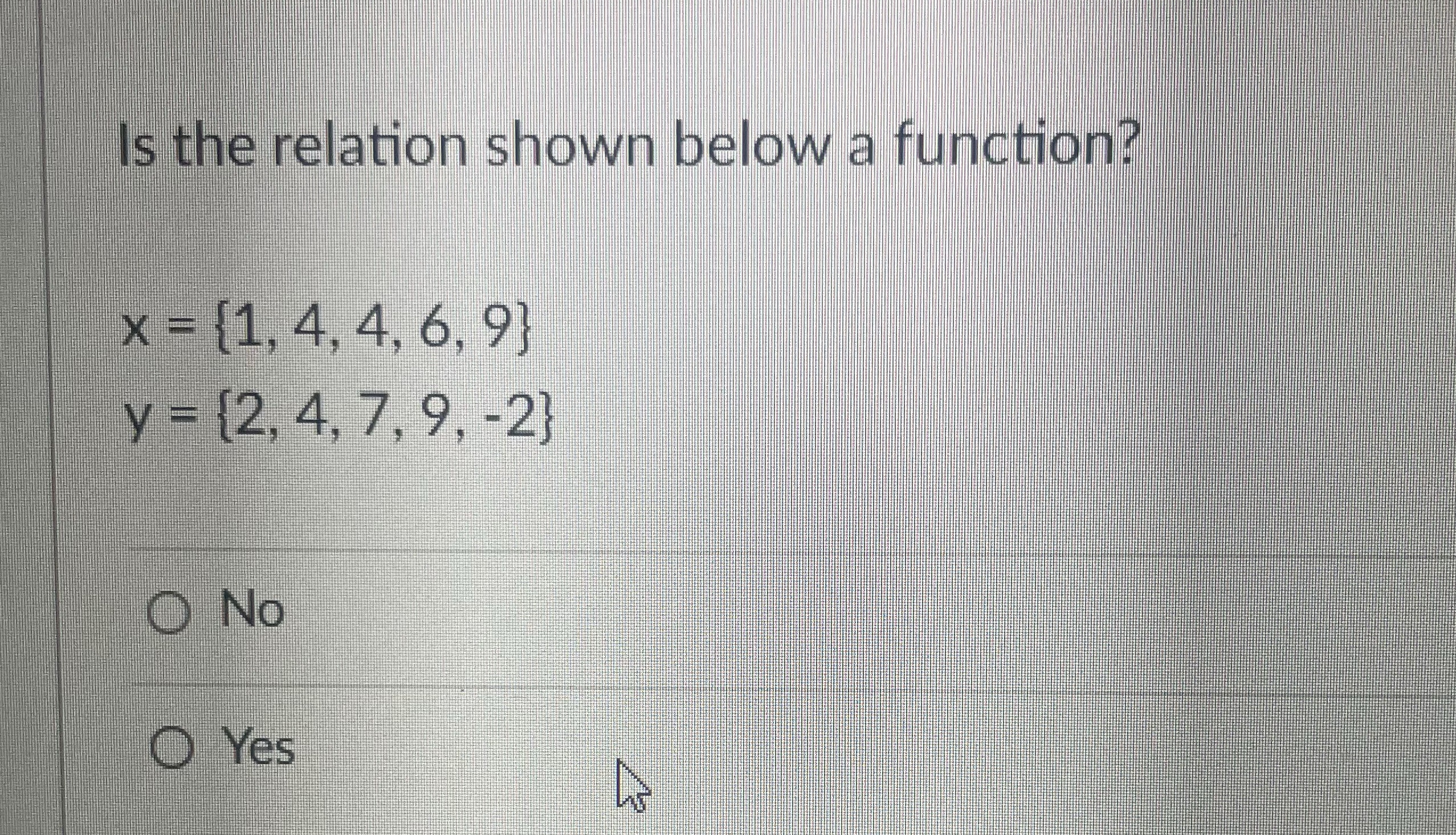  Is the relation shown below a function? x = [1, 4,