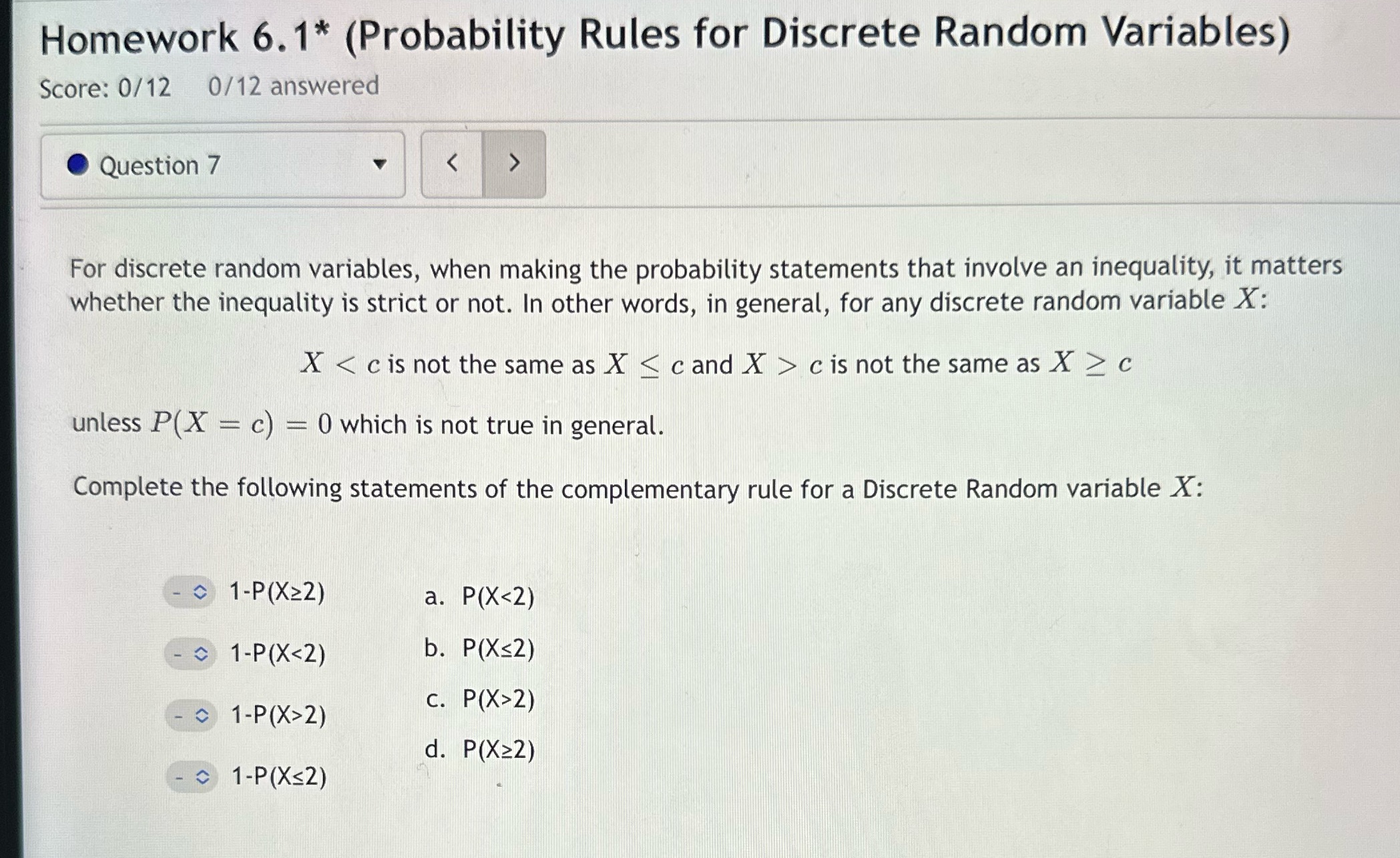  Homework 6.1" (Probability Rules for Discrete Random Variables) Score: 0/12 0/12