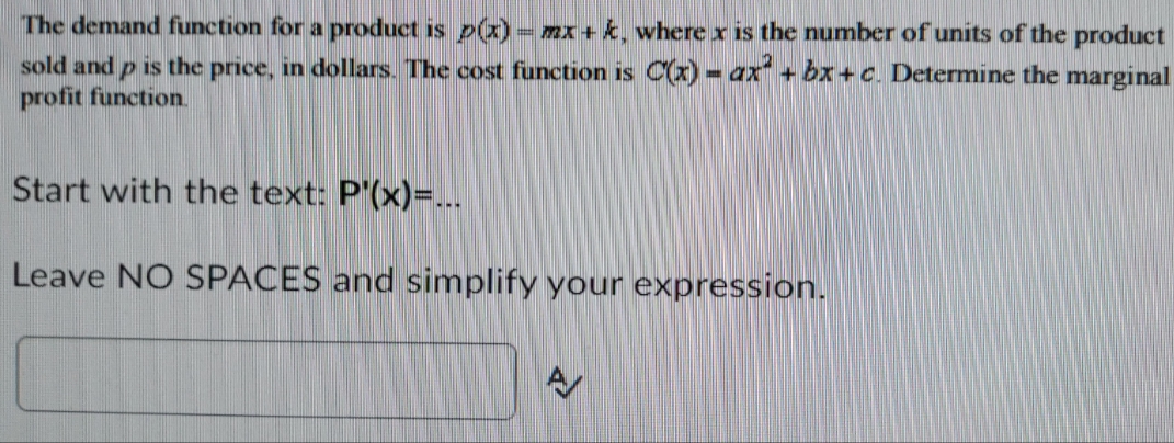 k. where x is the number of units of the product sold