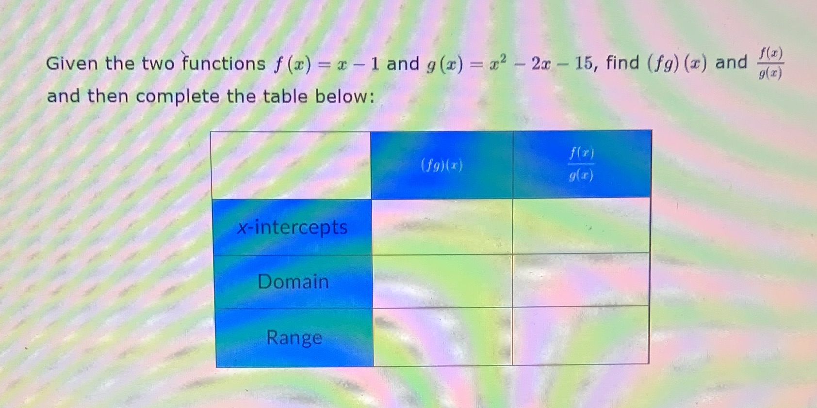  Given the two functions f (x) = x - 1 and