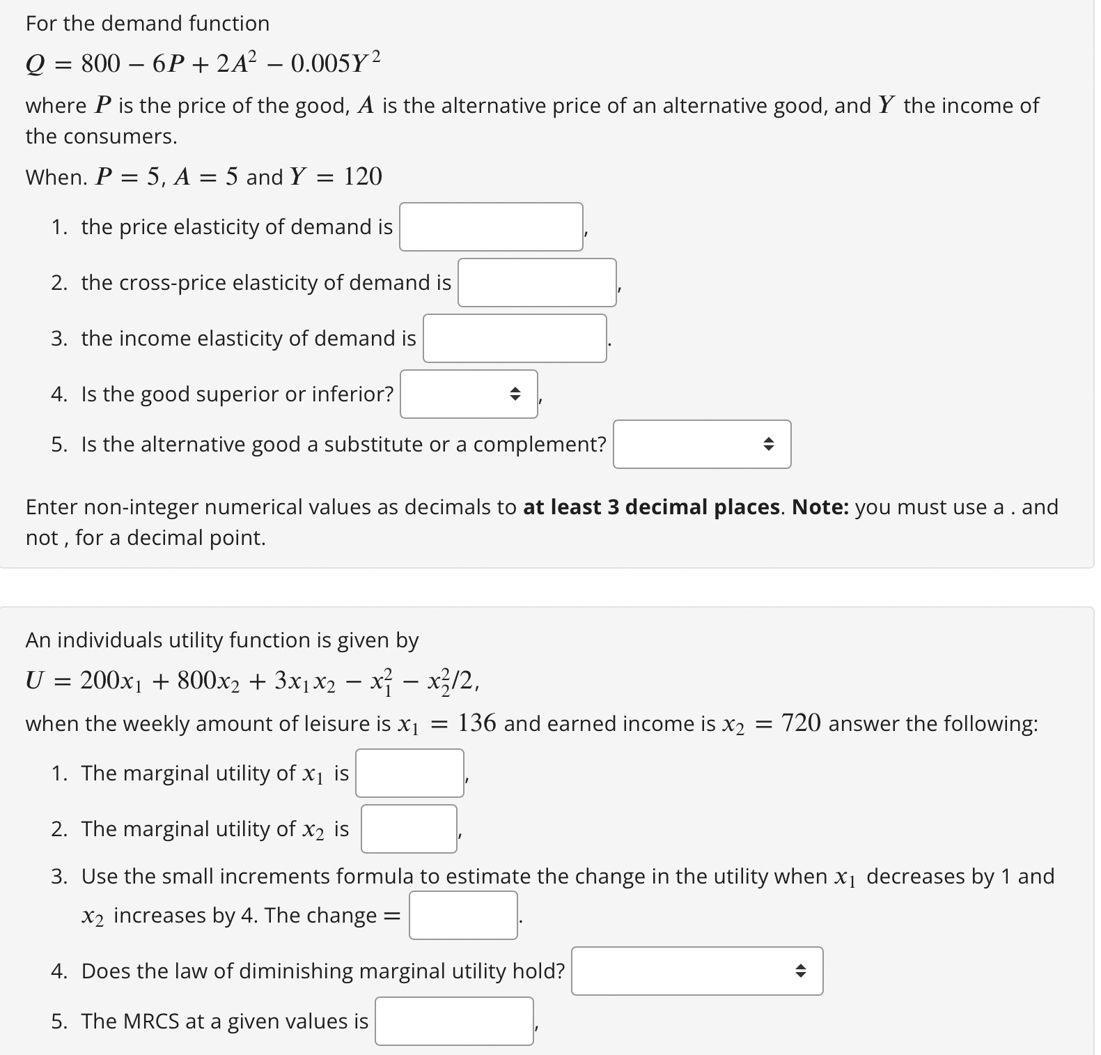 where P is the price of the good, A is the alternative