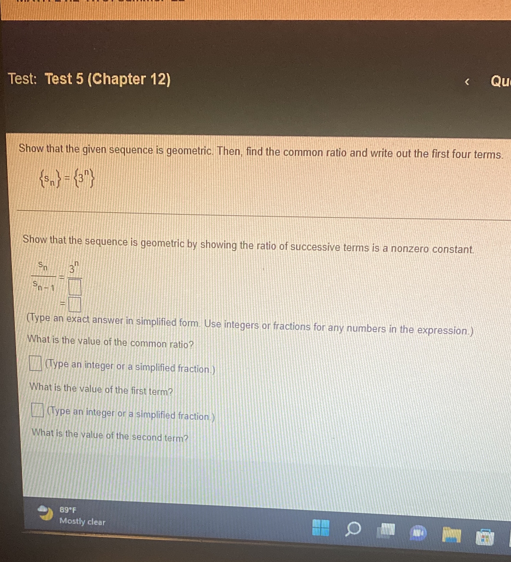  Qu Test: Test 5 (Chapter 12) Show that the given sequence