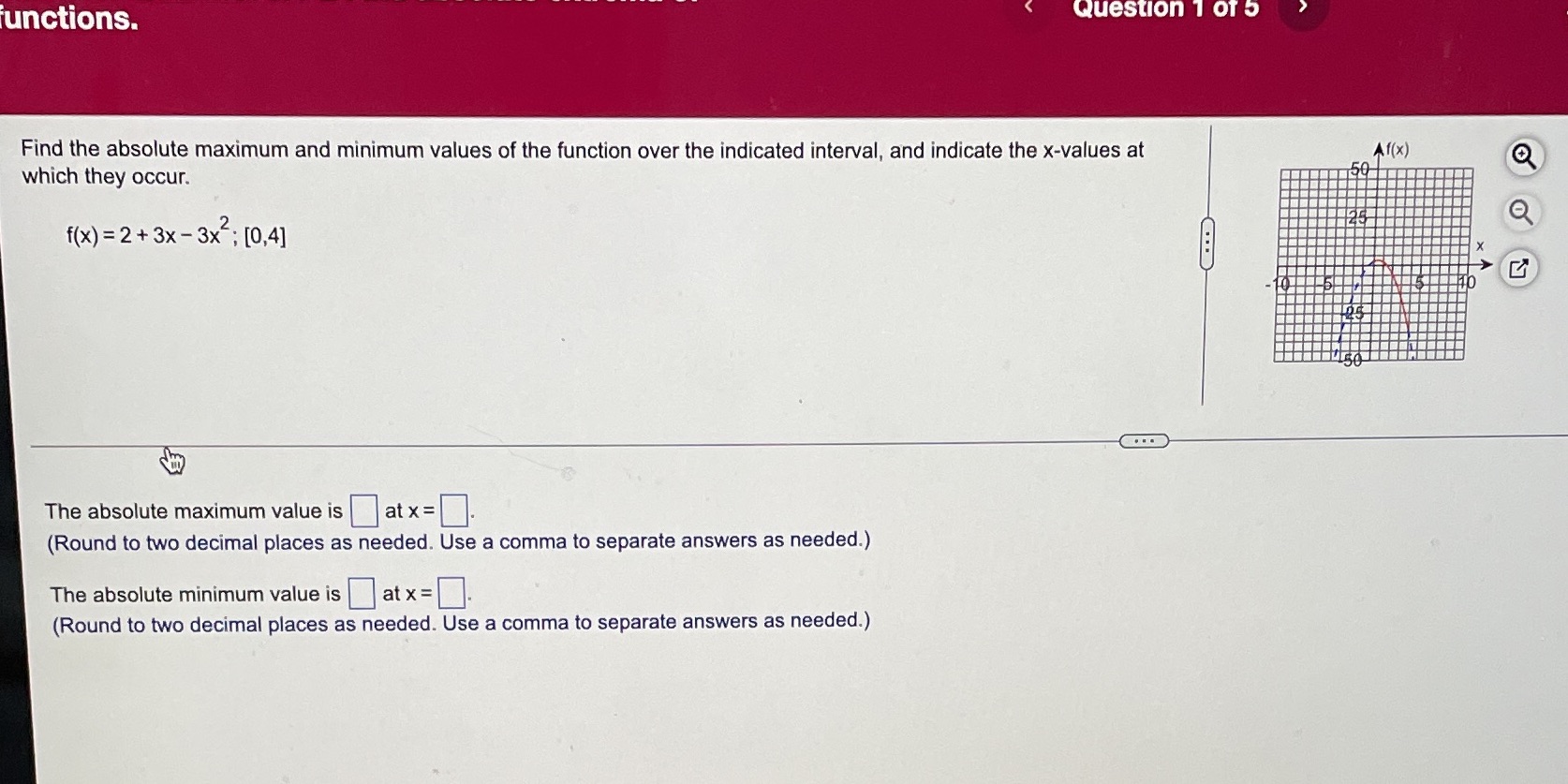 Find the absolute maximum and minimum values of the function over