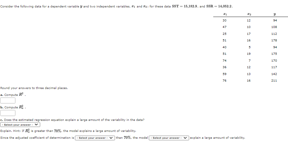 1. Consider the following data for a dependent variable 1/ and two