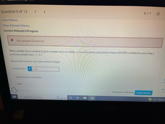 Question 6 of 12 View Policies Show Attempt Histon Current Attempt in