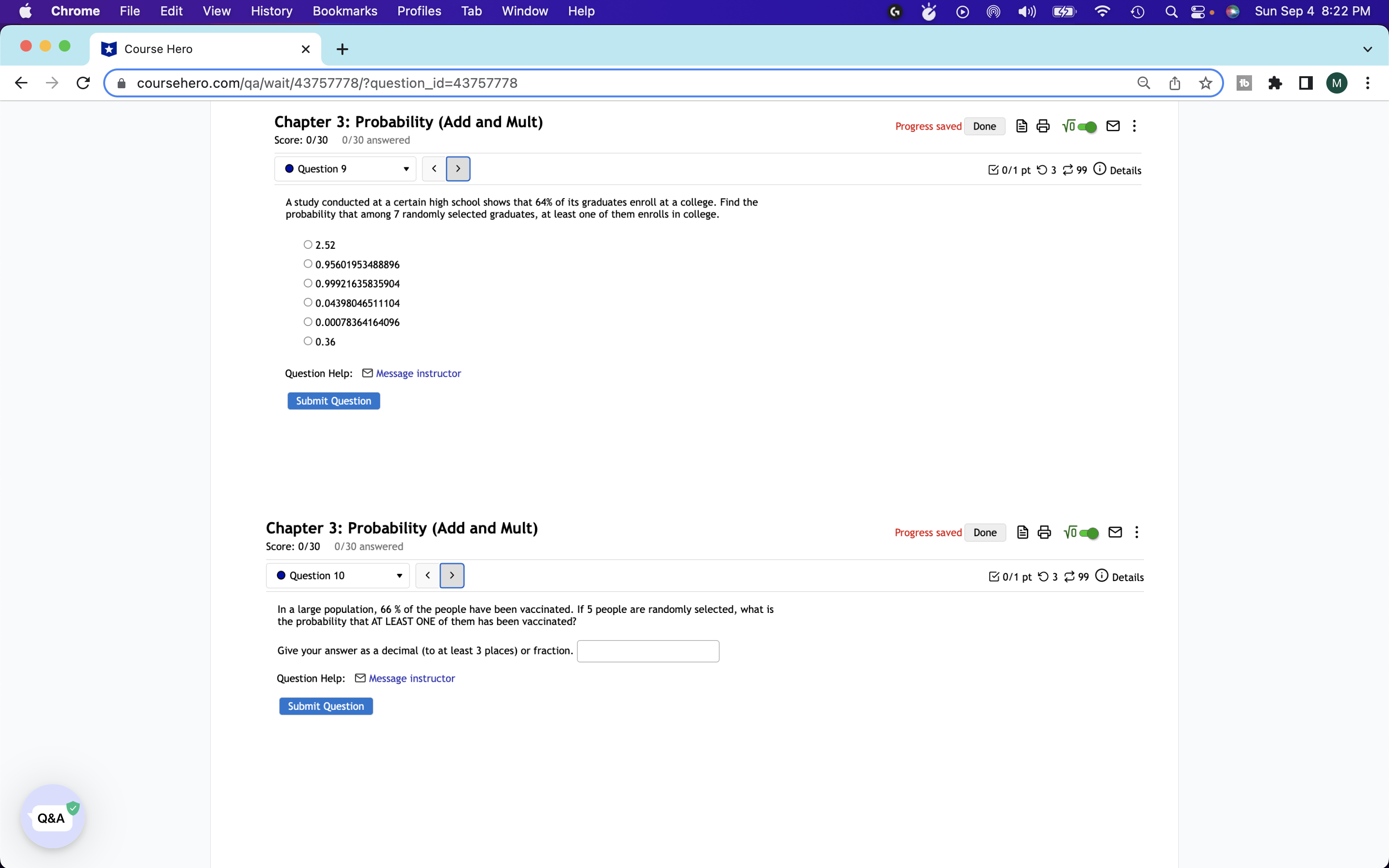 0/30 answered . Question 1 0/1 pt 9 3 99 0 Details