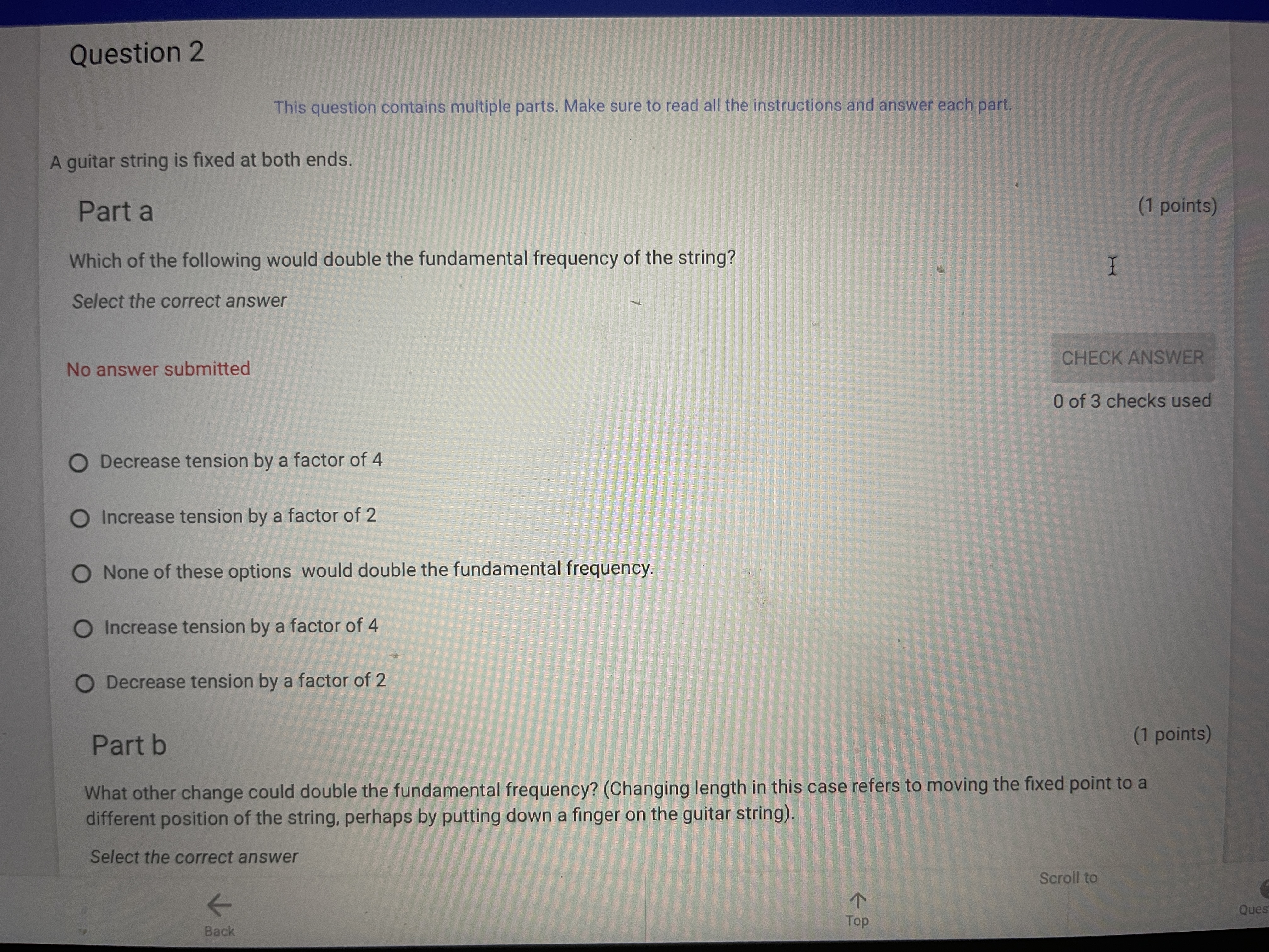 string (1 points) Part b What is the wavelength of the wave