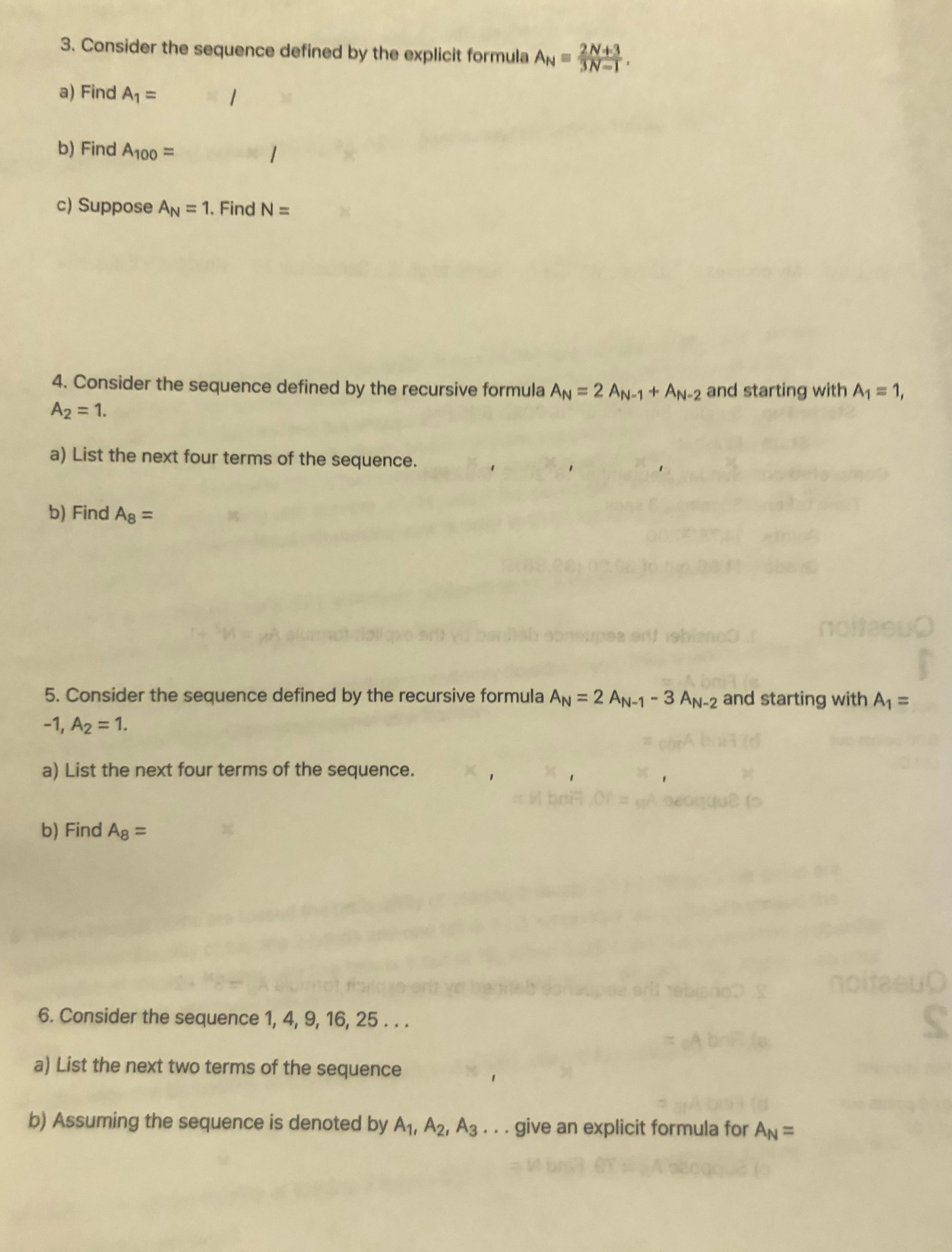  3. Consider the sequence defined by the explicit formula AN =