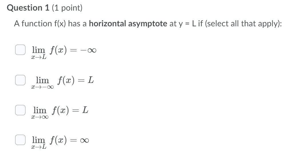 11111 x) : 00 m>L Question 2 (1 point) x - 1