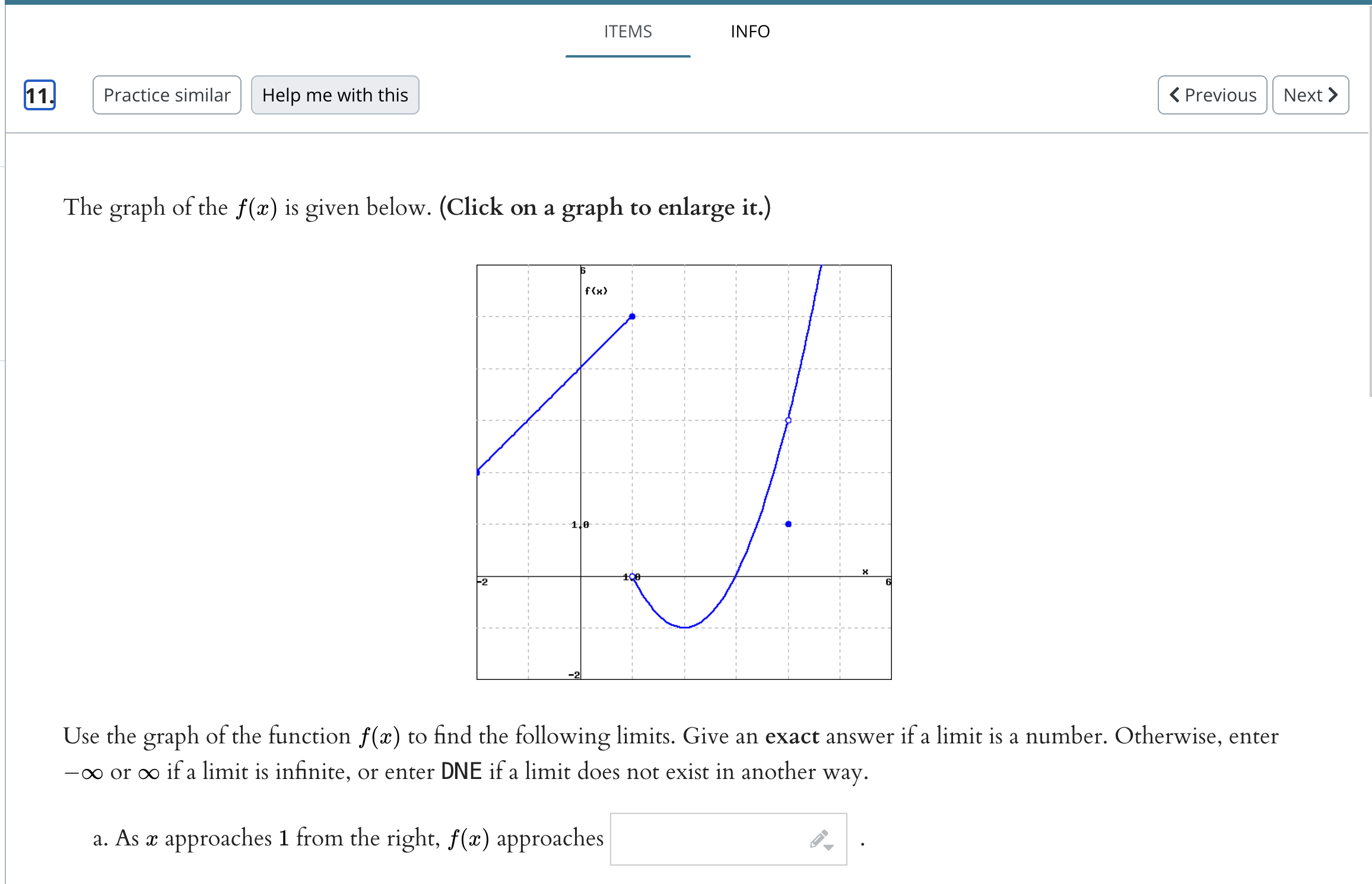another way. f(3 + h) f(3) mf ITEMS INFO Evaluate the following