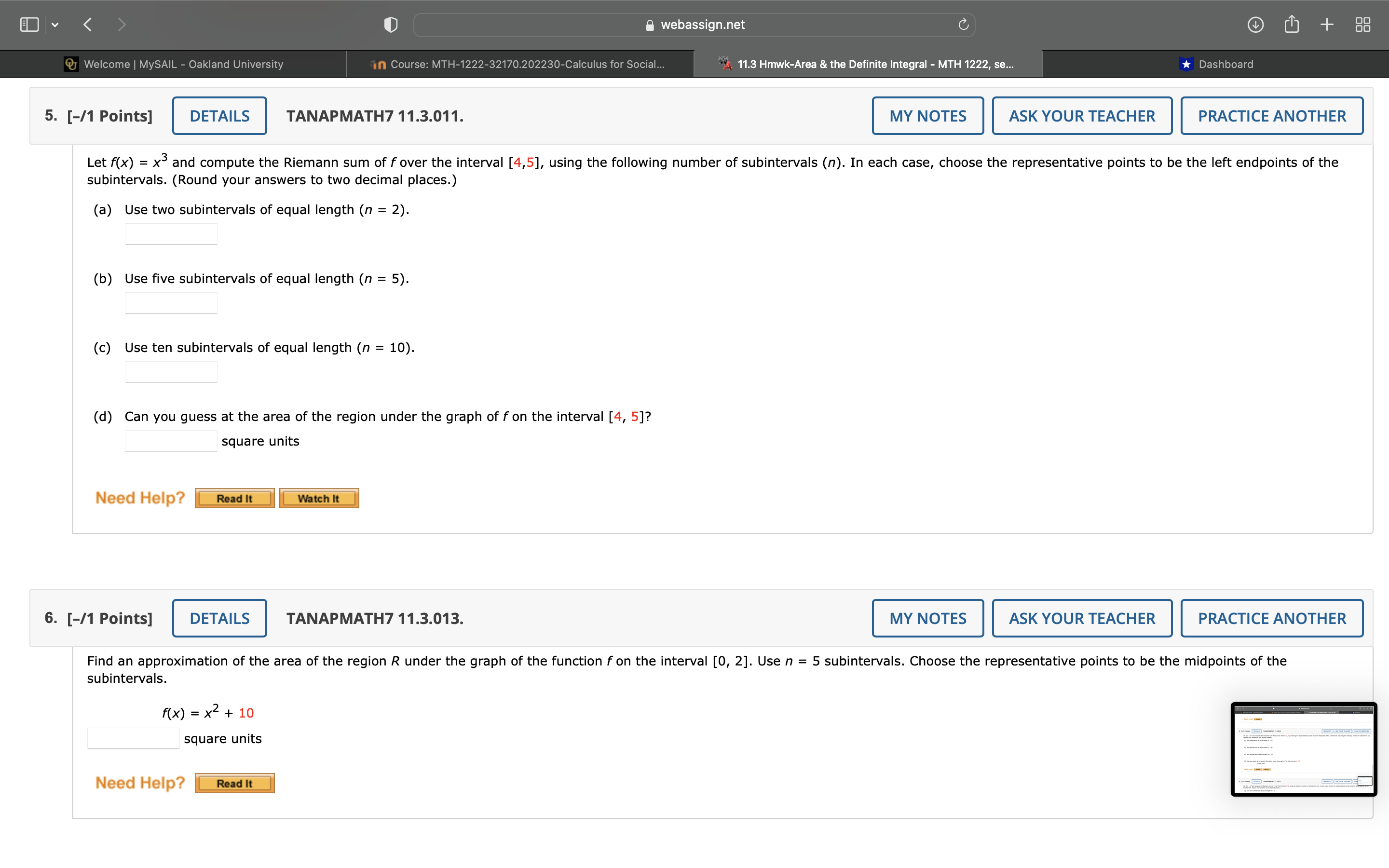 2.5 2 y = f(x) X square units Need Help? Read It