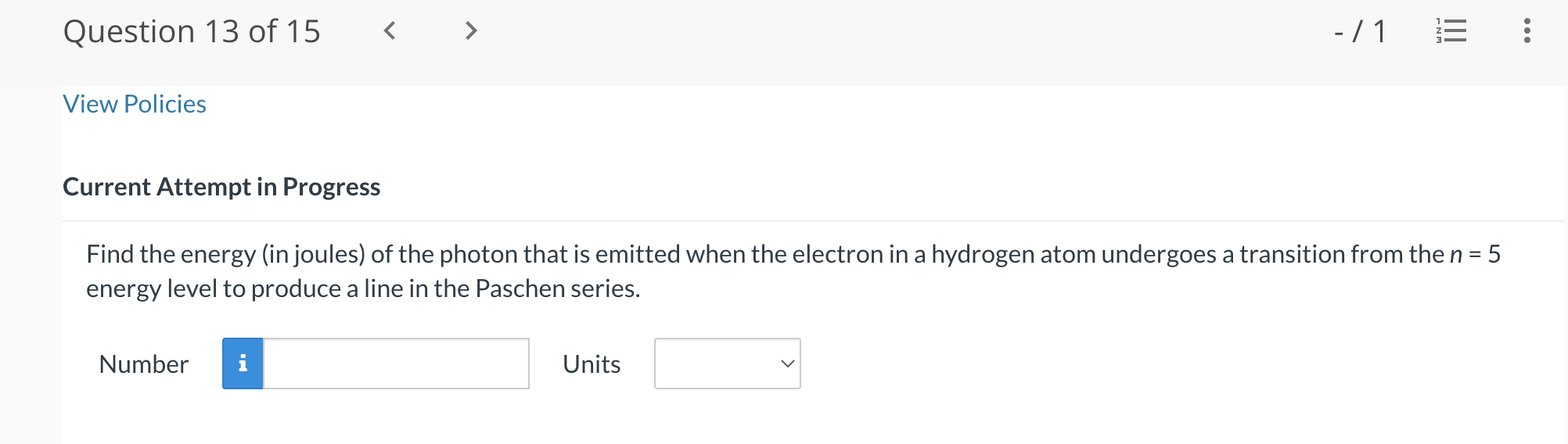 Question 13 of15 - /1 '5 View Policies Current Attempt in