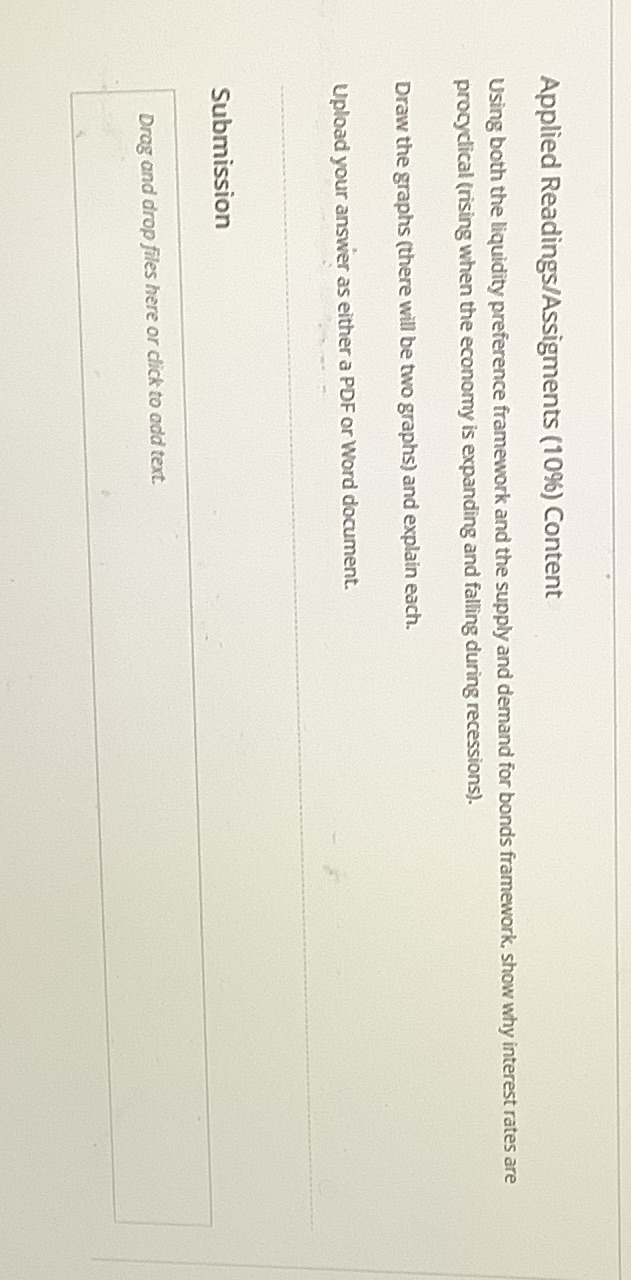 Applied Readings/Assigments (10%) Content Using both the liquidity preference framework and