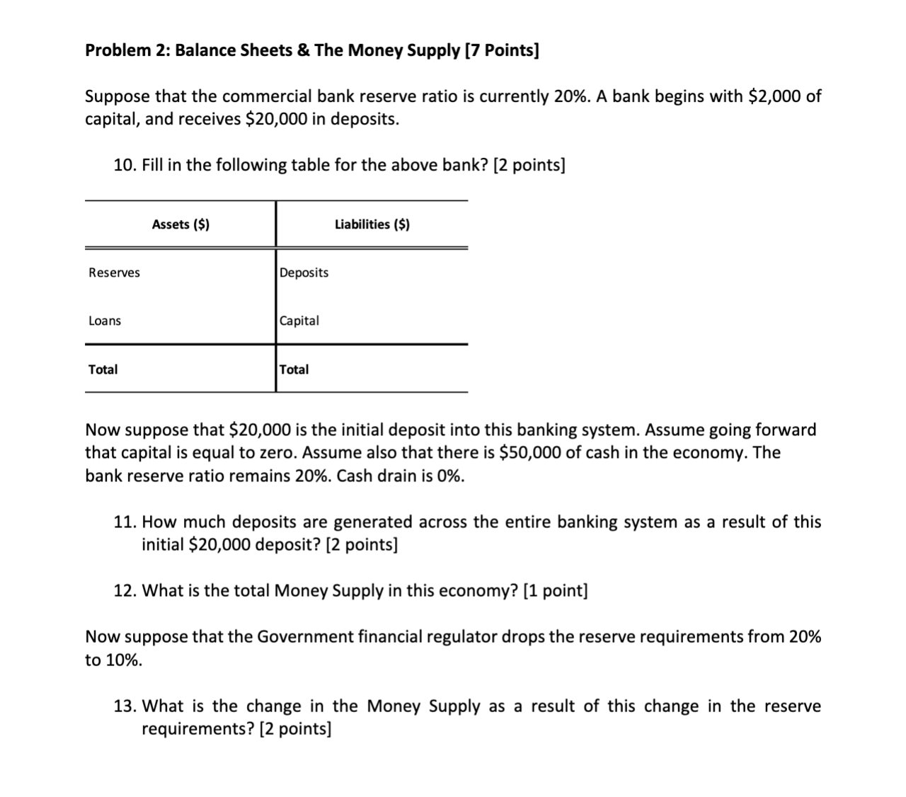  Problem 2: Balance Sheets & The Money Supply [7 Points] Suppose
