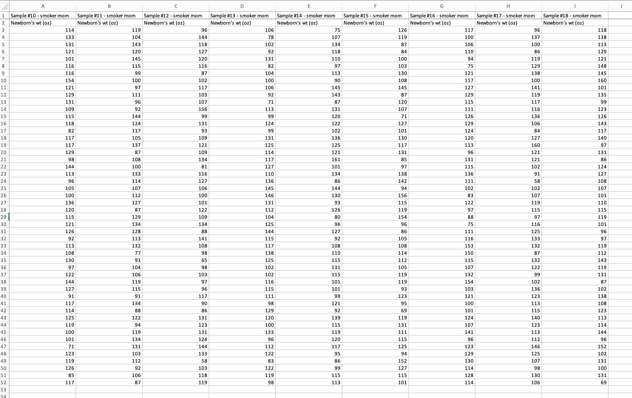 Sample #7 - nonsmoker mom Sample #8 - nonsmoker mom Sample #9