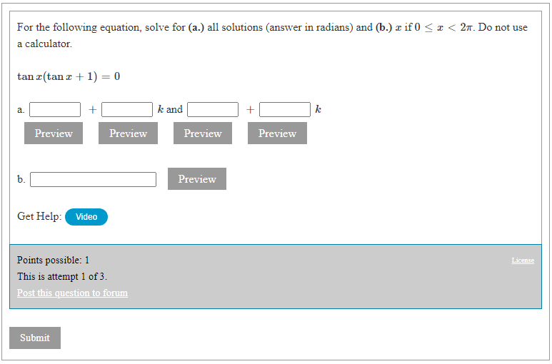 attempt 1 of 3. Post this question to forum Submit