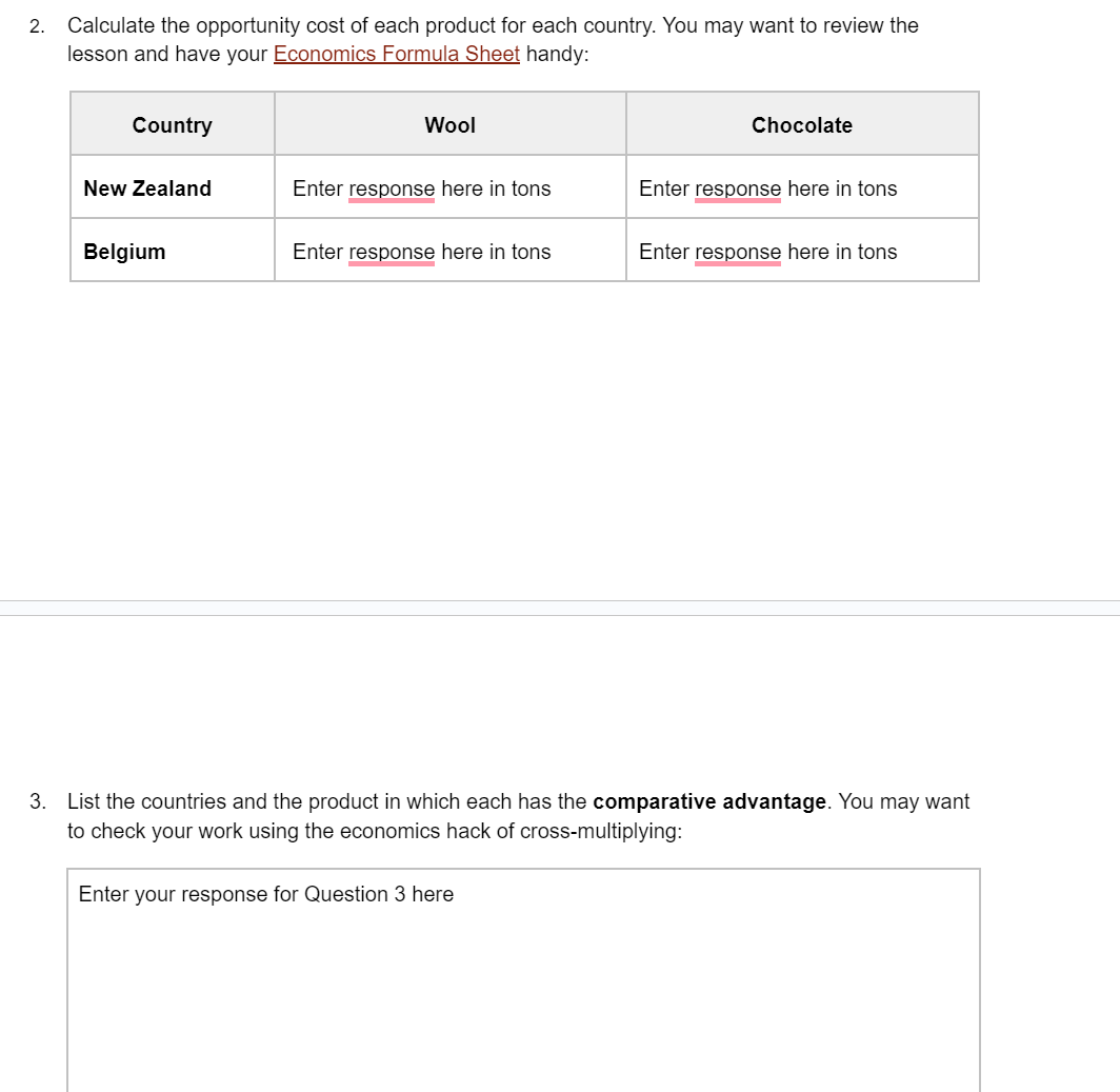 product in which each has the absolute advantage: Enter your response for